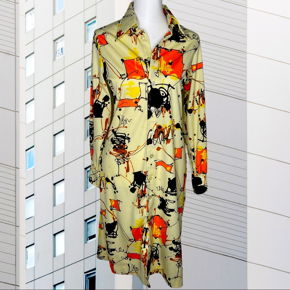 Vintage 70’s Secretary Dress In Super Amazing Neon Splatter Print - S